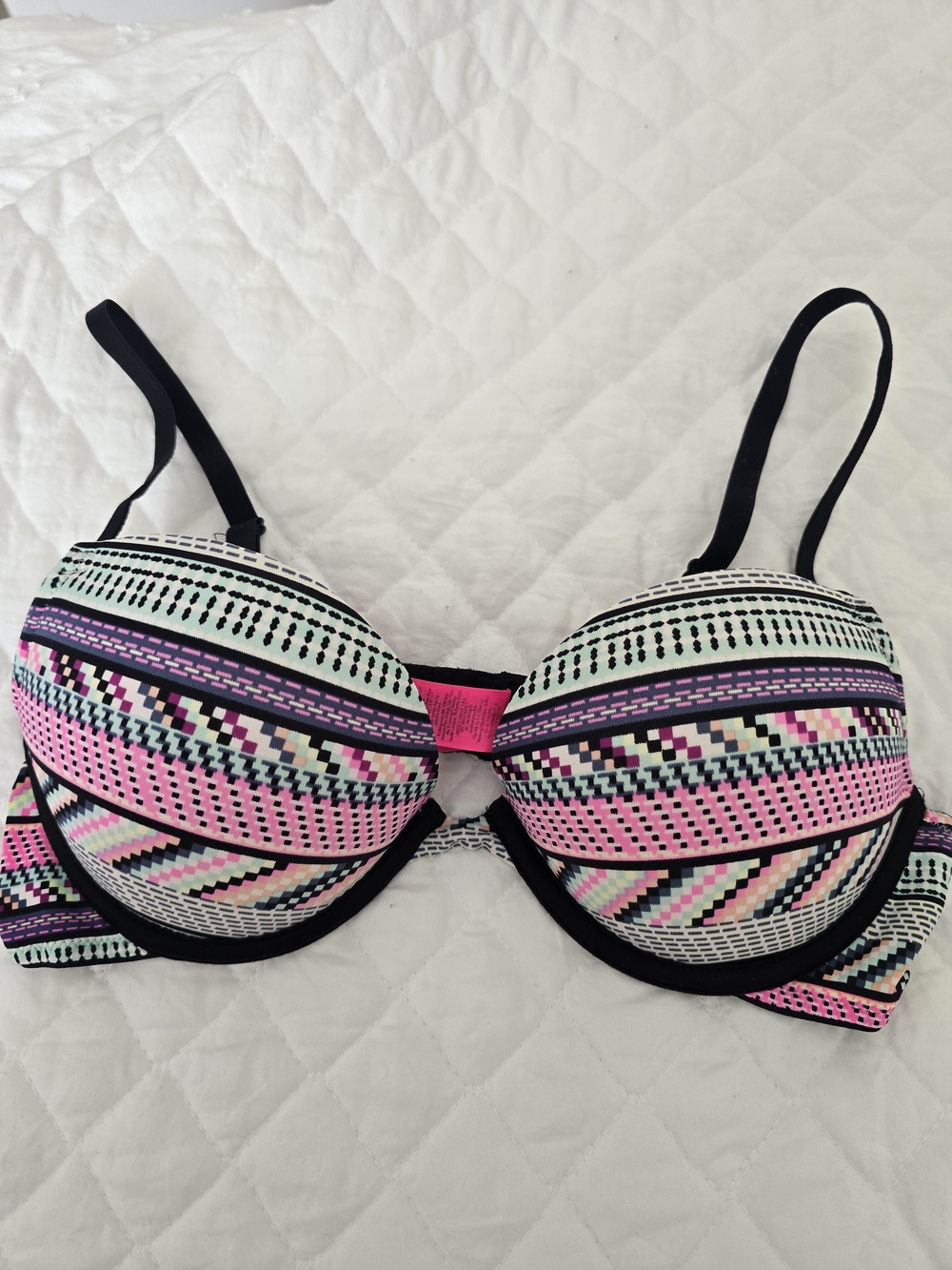 La SENZA Pink, Black & Mint Patterned Push-Up Bra Size 34B